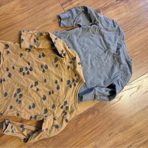 Stylish Kids Long Sleeve Tees - Gray and Tan with Blue Prints